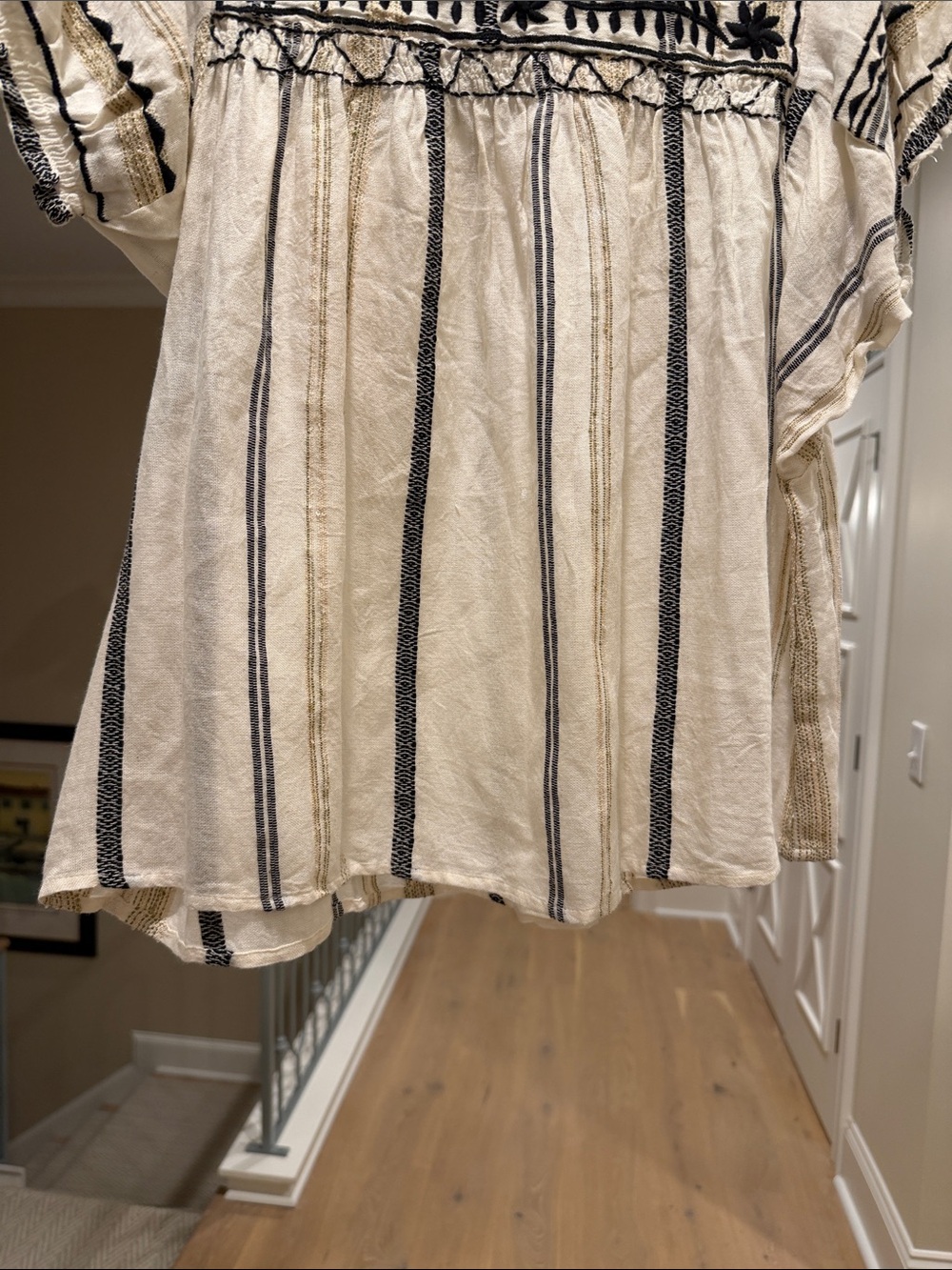 THML embroidered Boho Peasant Top - Cream with Black (bw) - Picture 6 of 8